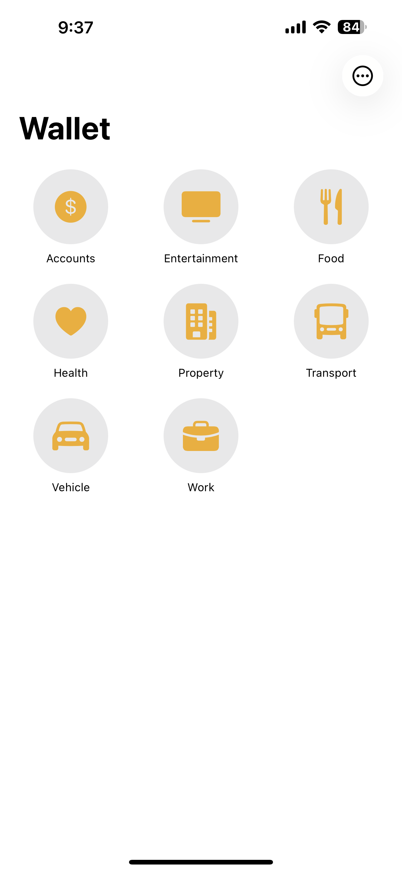 Simple Wallet dashboard screen