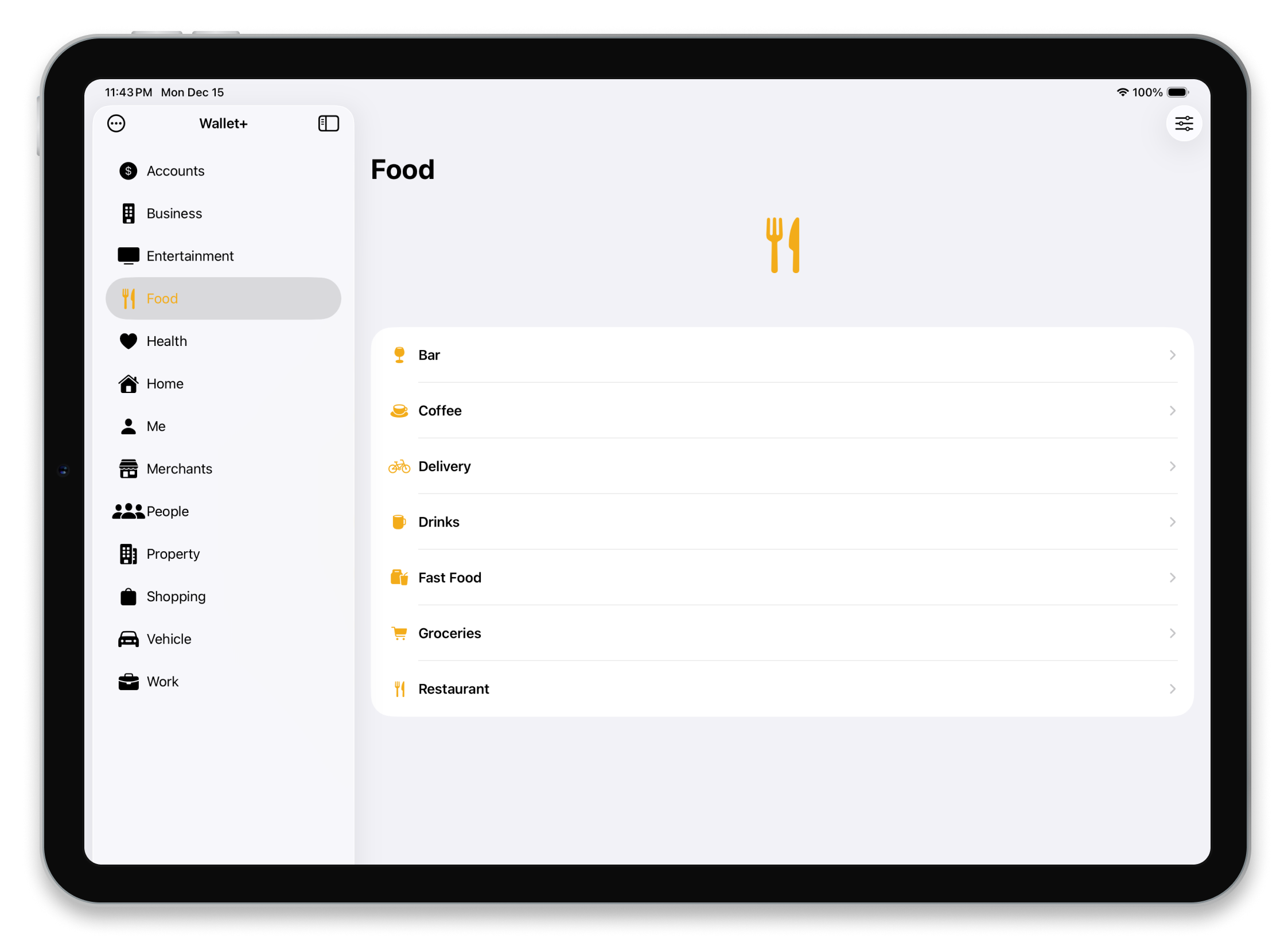 Simple Wallet on iPad showing synced financial data